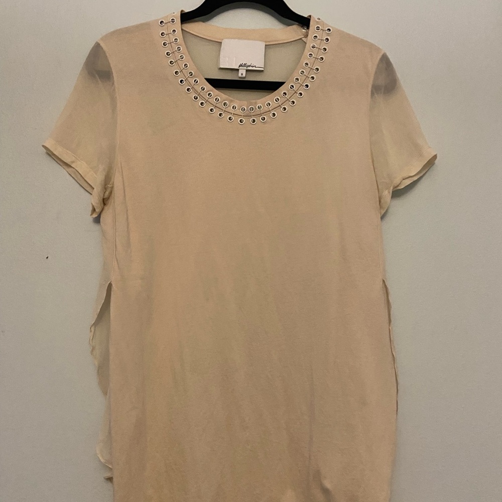 3.1 Phillip Lim Cream Embellished Short Sleeve Blouse